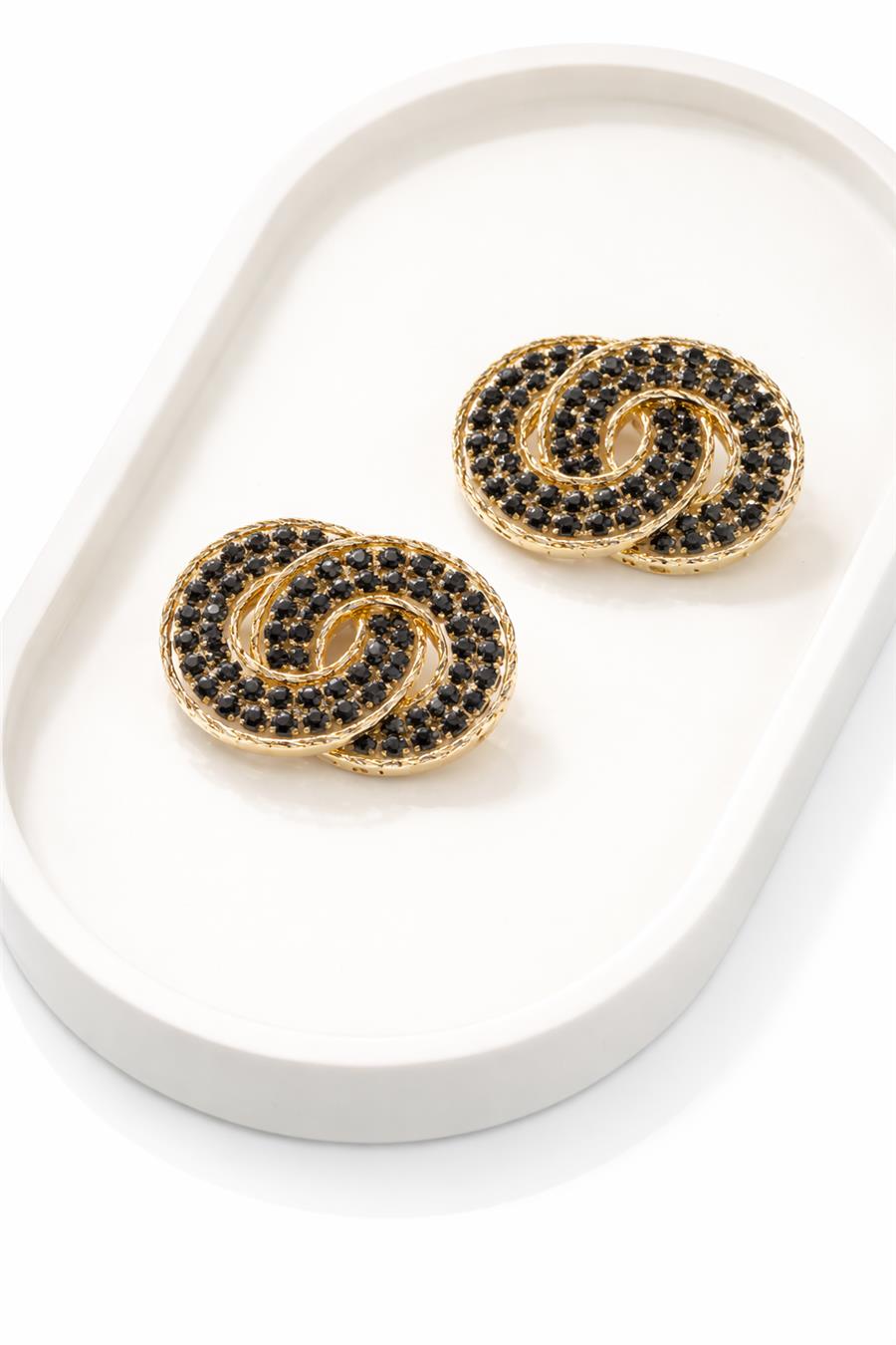 Tumi Siyah Taş Kaplama Yüzeyli Spiral L Küpe