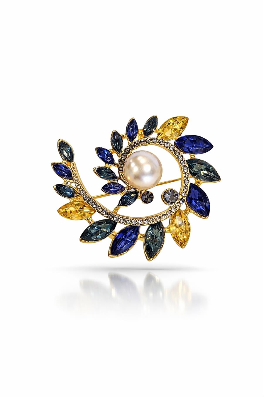 Kylie5 İnci Merkezli Spiral Kristal Broş