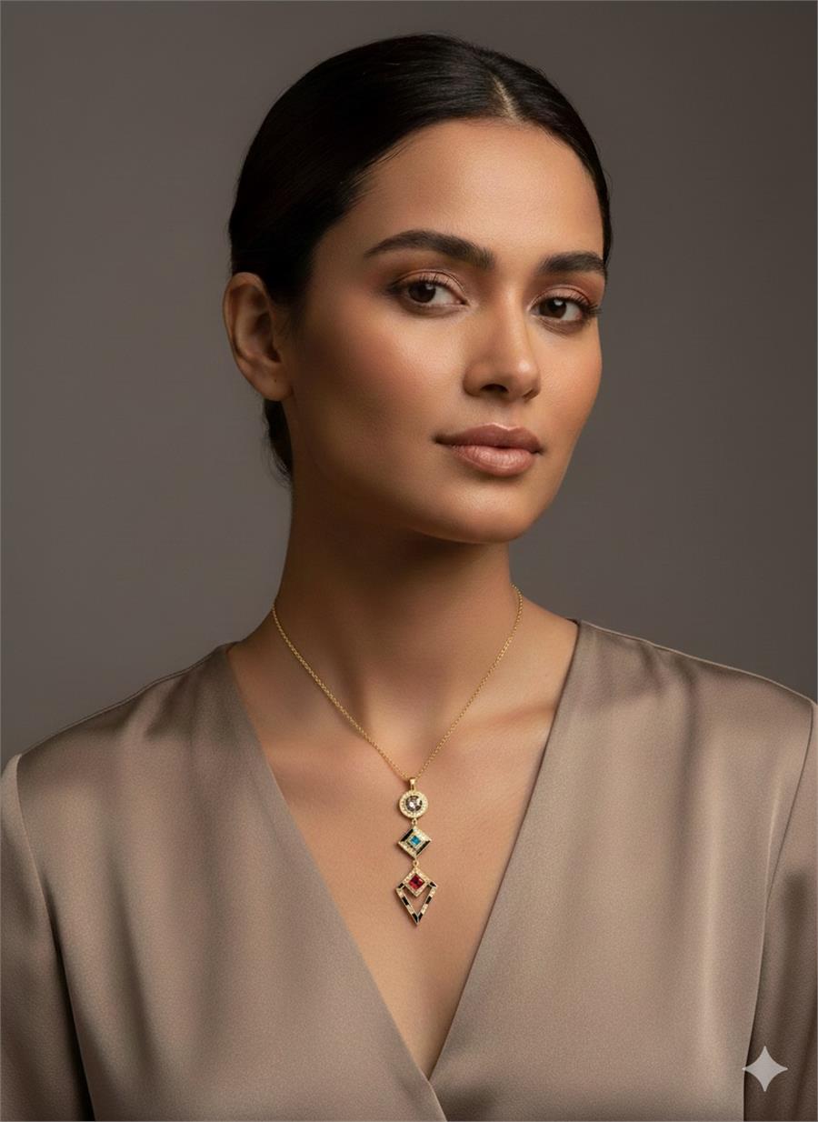 Queen1 Renkli Taşlı Minimal Kolye