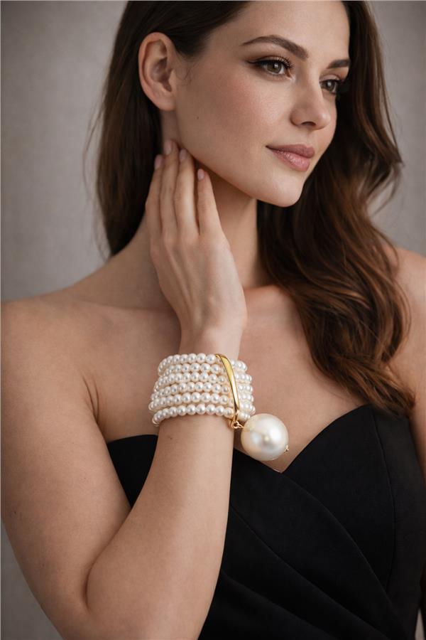 Lona Çoklu İncili Elastik Bileklik