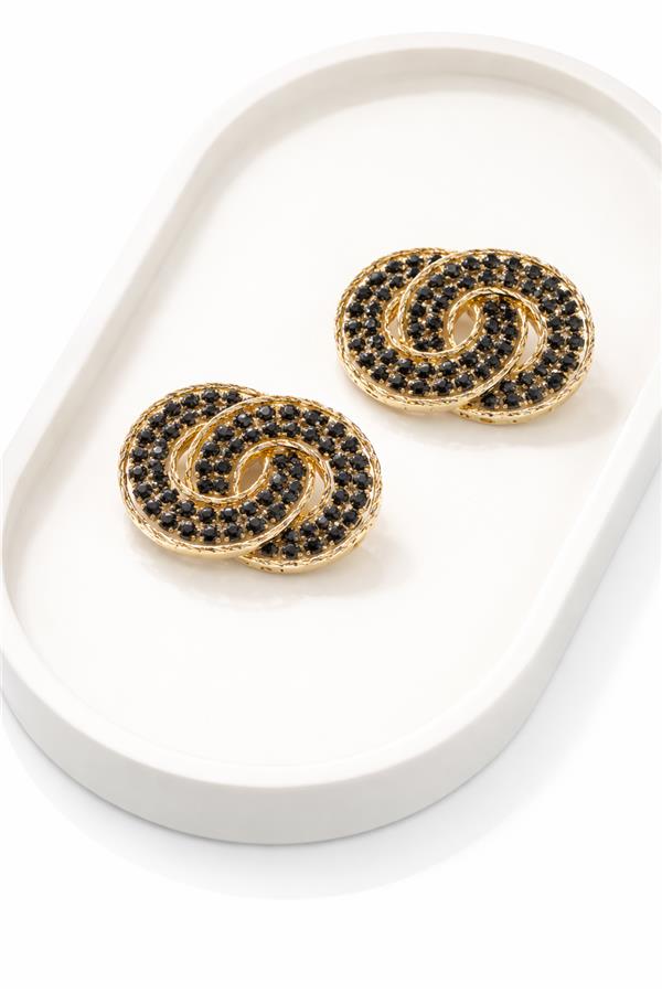 Tumi Siyah Taş Kaplama Yüzeyli Spiral L Küpe