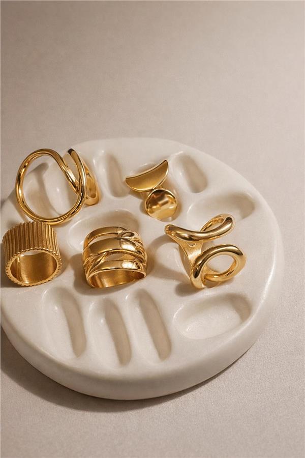 Riley Ayarlanabilir Altın Renk Çelik Modern Tasarım Yüzük Seti