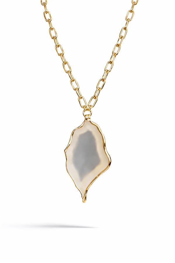 Biggy Gold Zincirli Beyaz Opak Taşlı Asimetrik Kolye