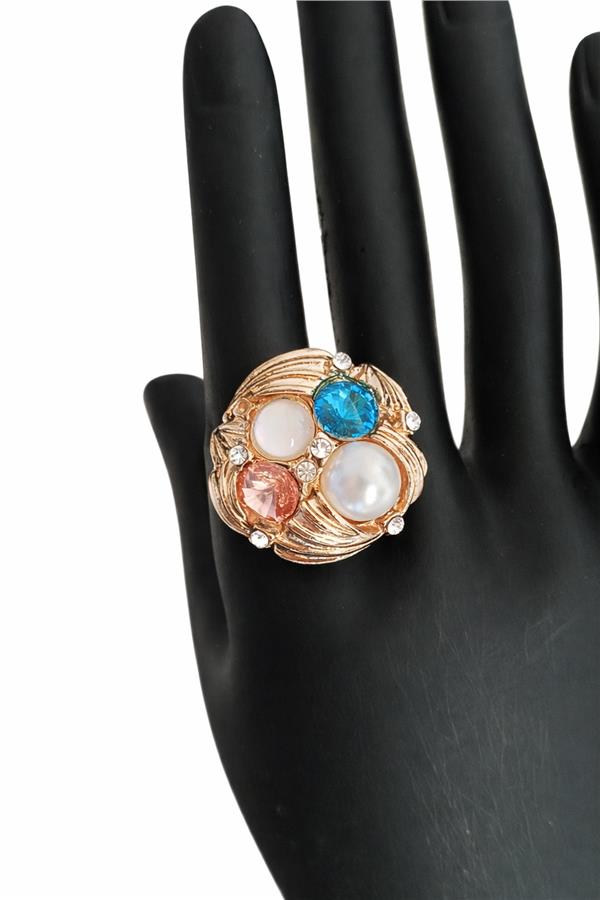 Nomi Renkli Taş Detaylı Ayarlanabilir Yuvarlak Form Yüzük