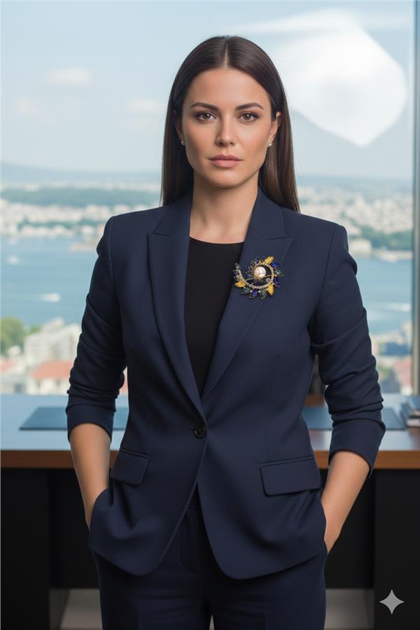 Kylie5 İnci Merkezli Spiral Kristal Broş